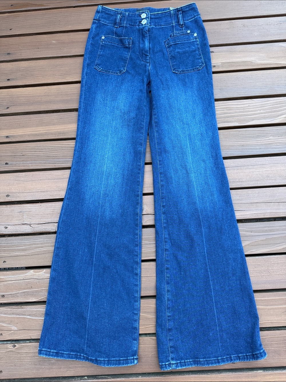 Maeve by Anthropologie Wide-Leg Patch Pocket Jeans in Blue Denim
